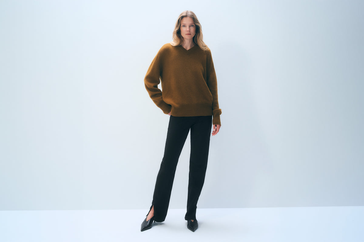Cashmere Saddle Sleeve V Neck