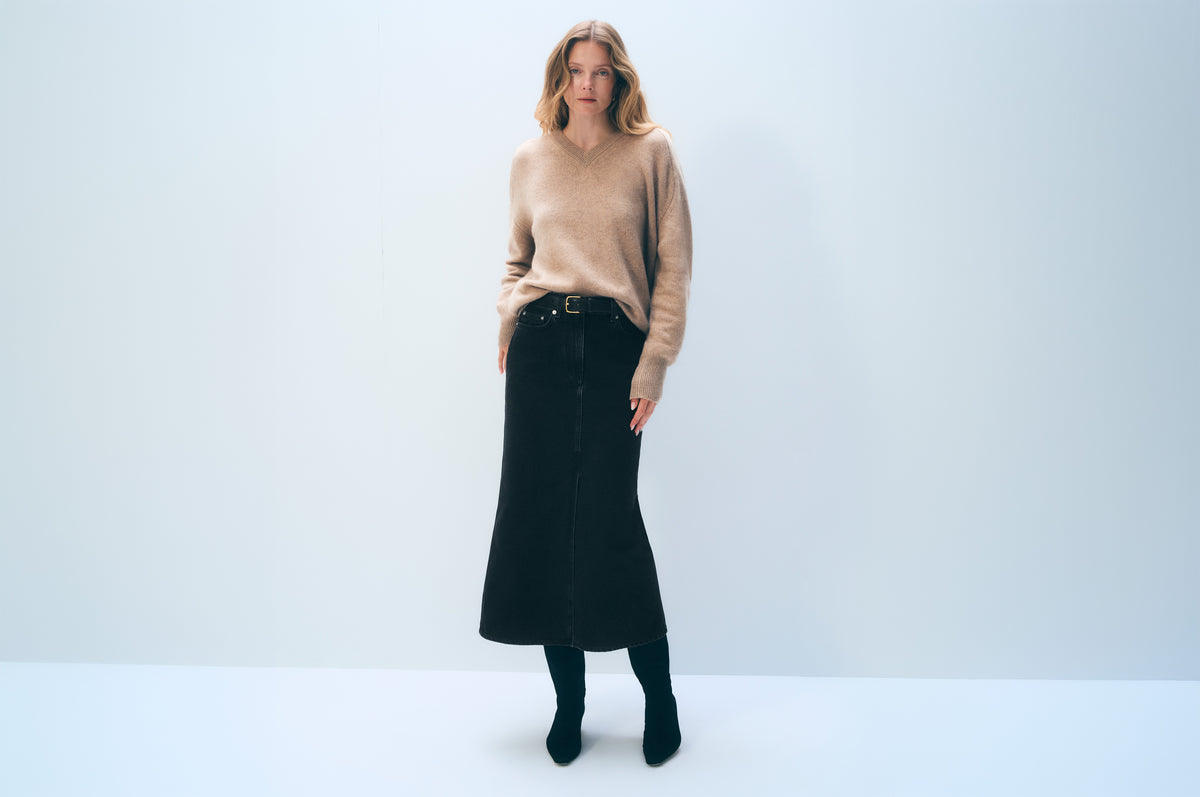 Cashmere Saddle Sleeve V Neck | Taupe Heather