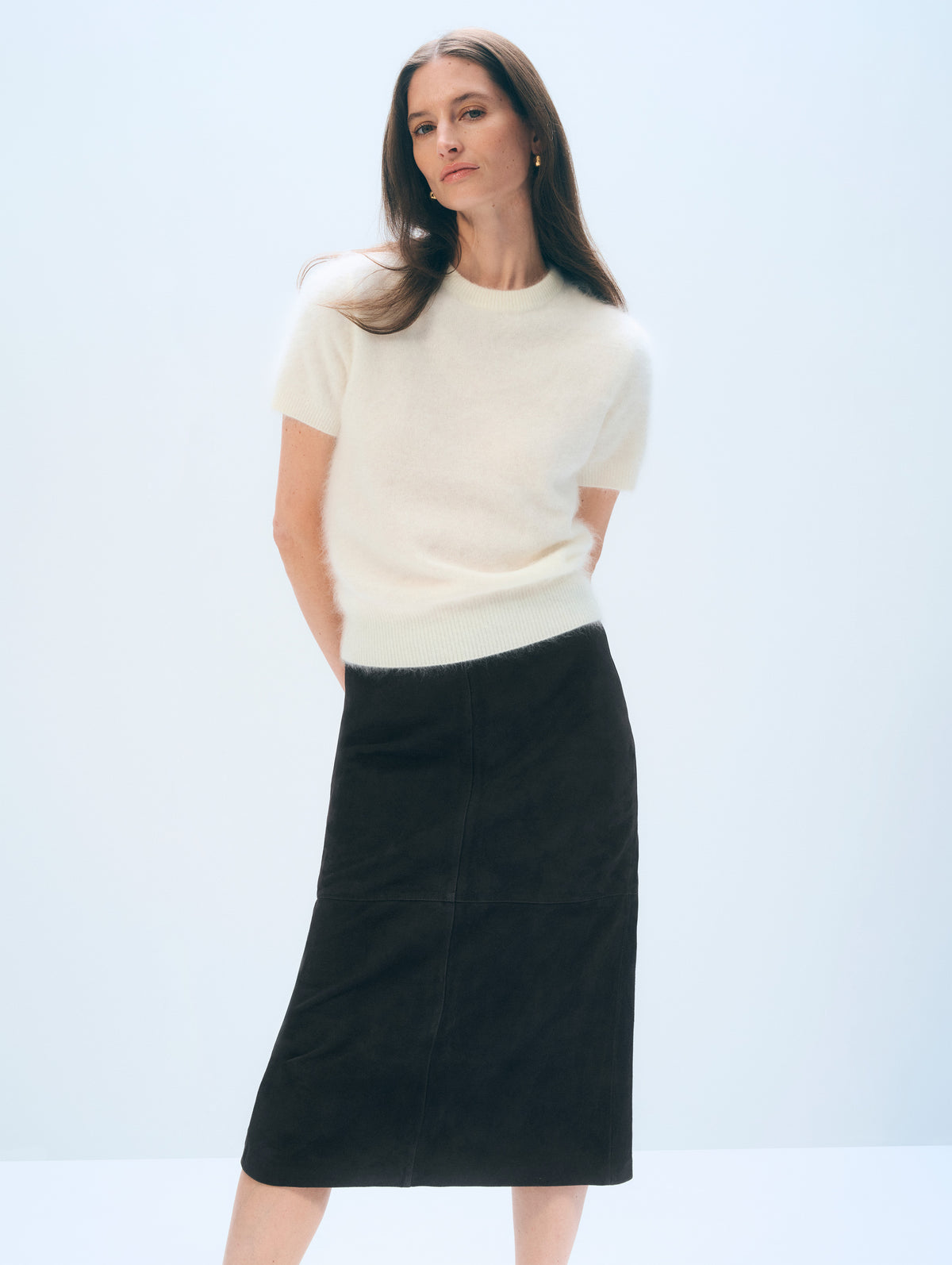 Brushed Cashmere Blend Tee | Ivory