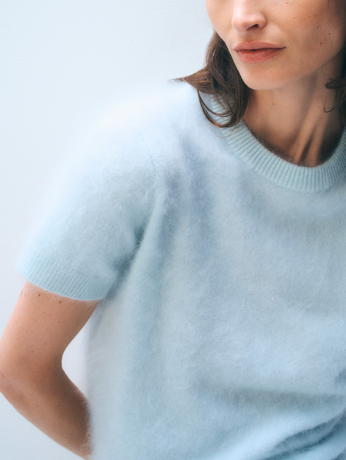 Brushed Cashmere Blend Tee | Seafoam Blue