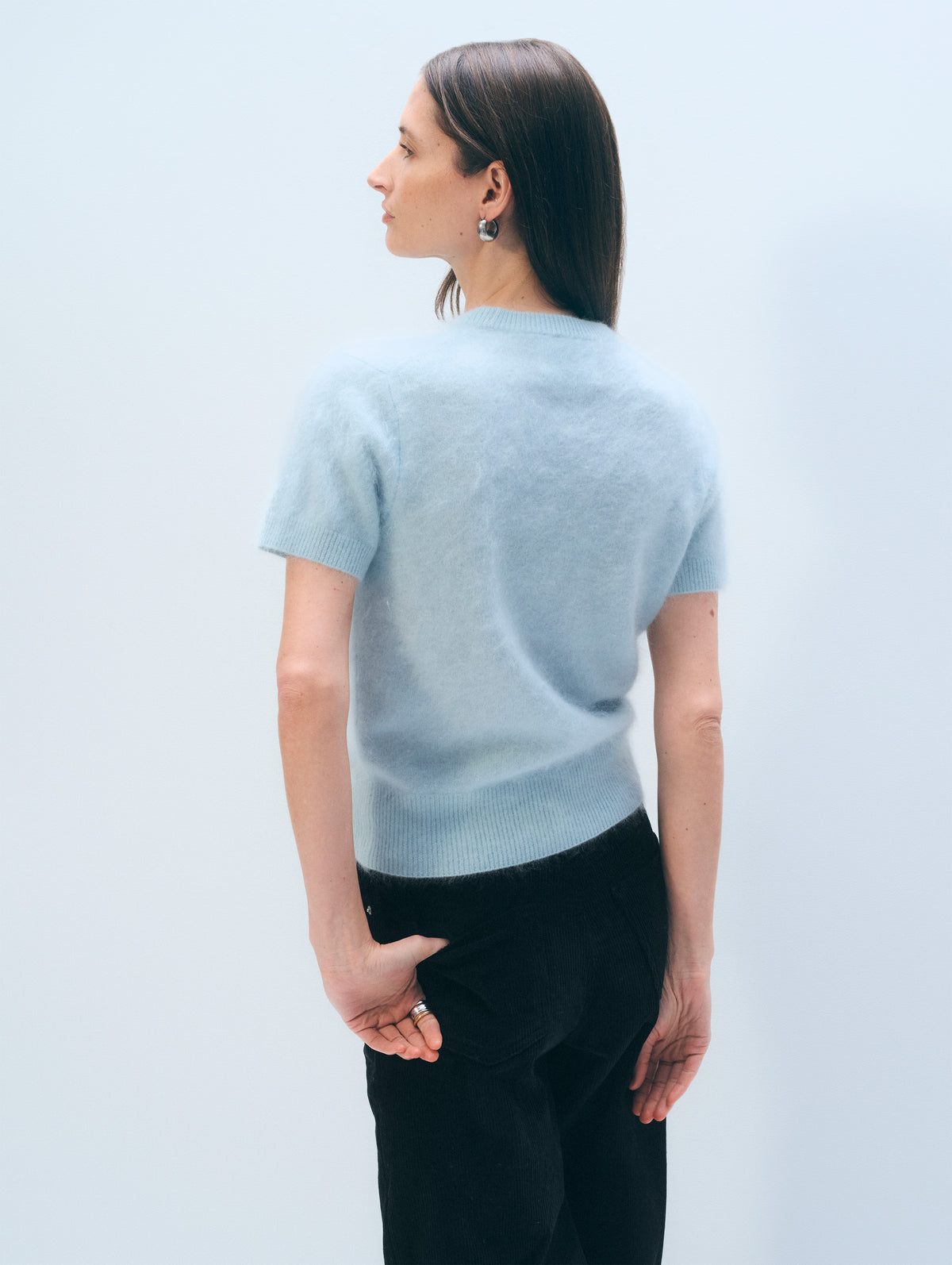 Brushed Cashmere Blend Tee | Seafoam Blue