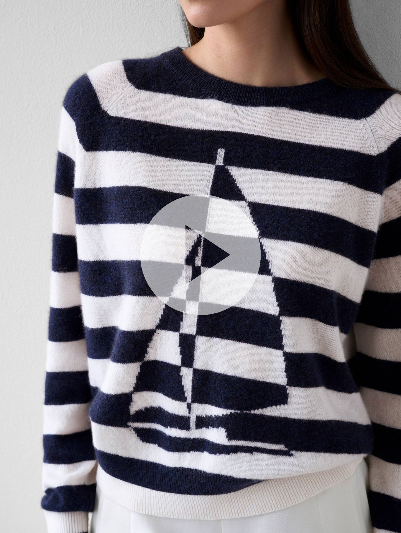 Cashmere Sailboat Stripe Crewneck