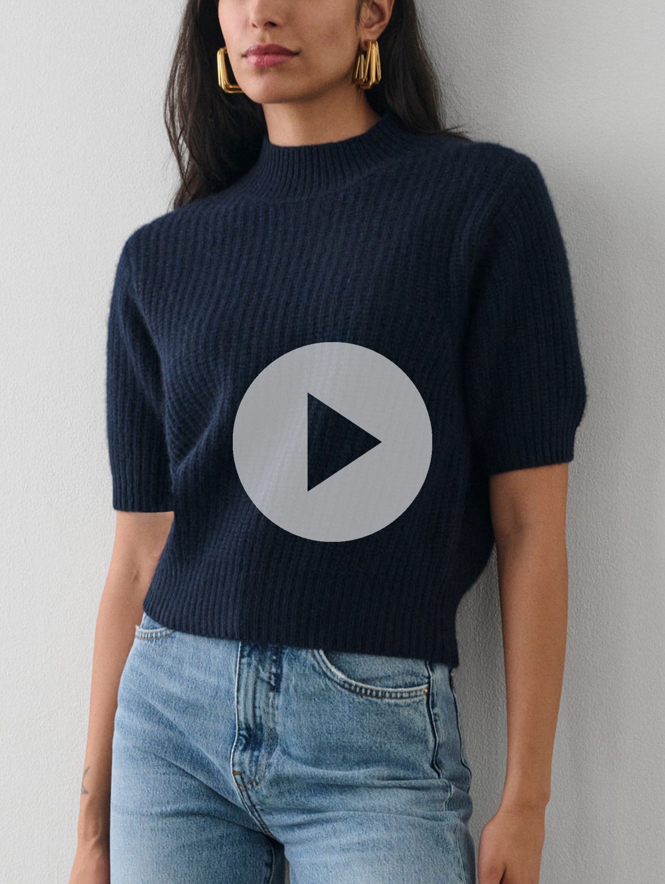 Cashmere Ribbed Elbow Sleeve Mockneck
