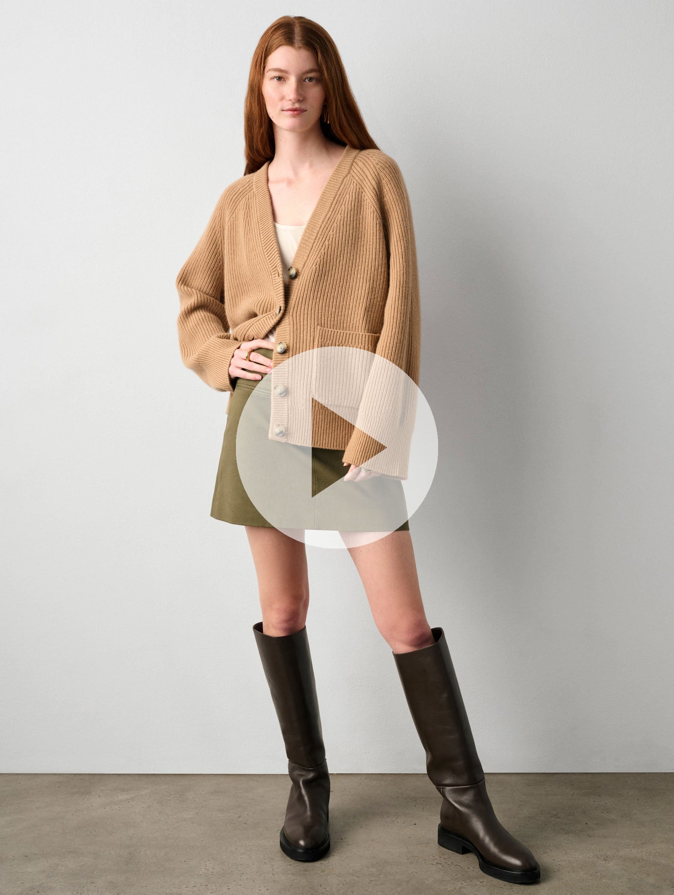 Merino Cashmere Ribbed Boyfriend Cardigan