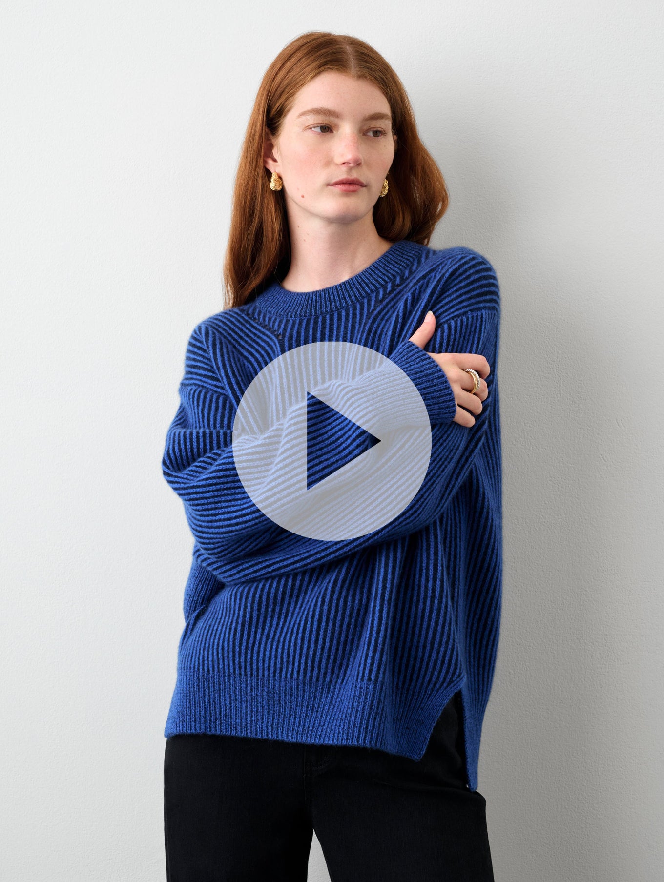 Cashmere Two Toned Ribbed Crewneck