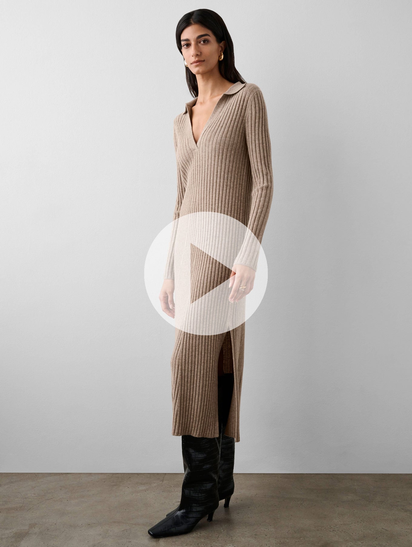 Merino Cashmere Ribbed Polo Dress