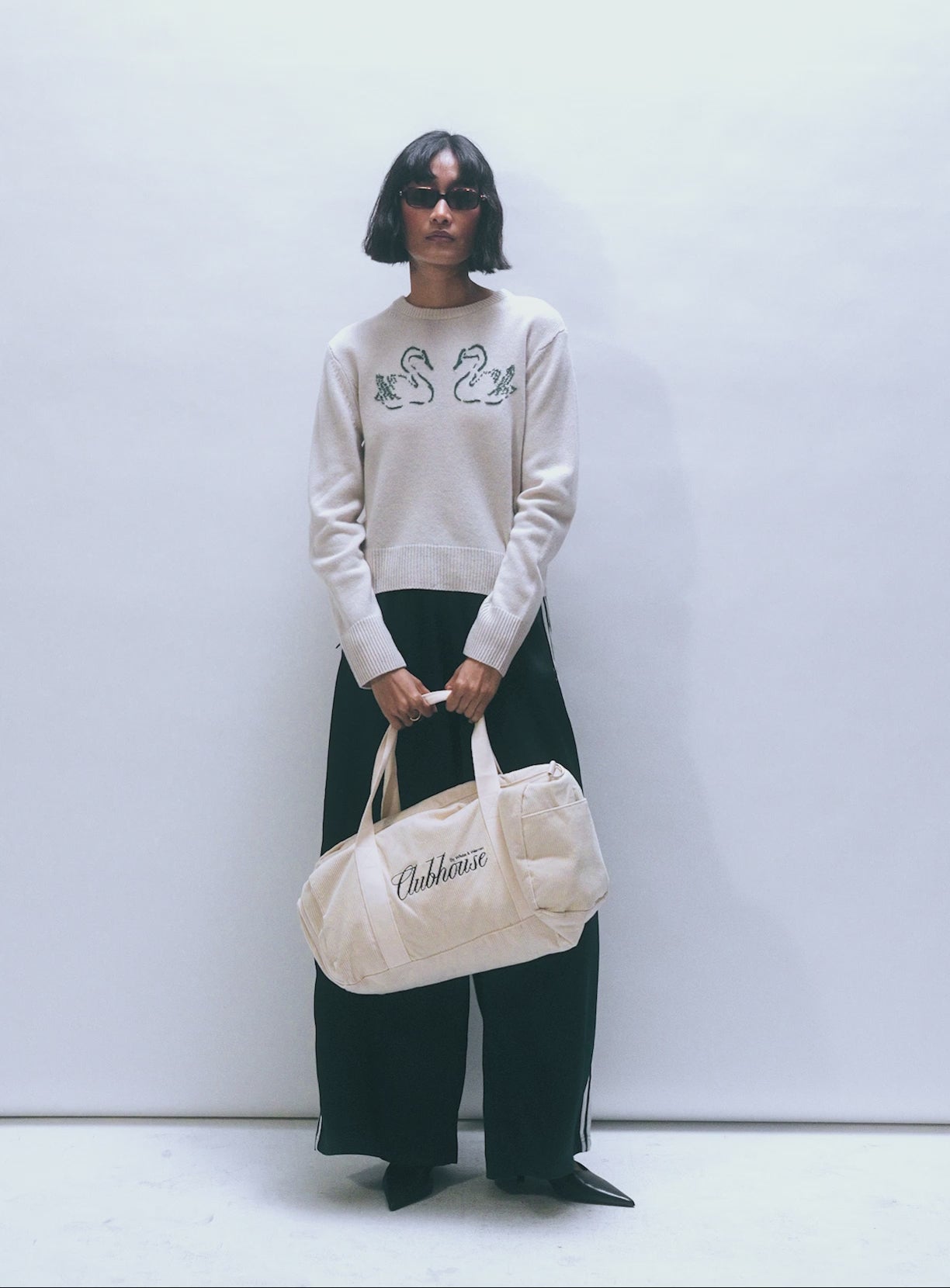 Cashmere Blend Embroidered Swan Sweater