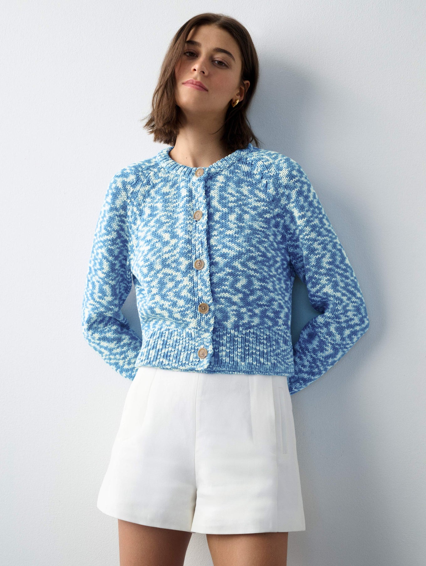 Cotton Rope Marled Crewneck Cardigan