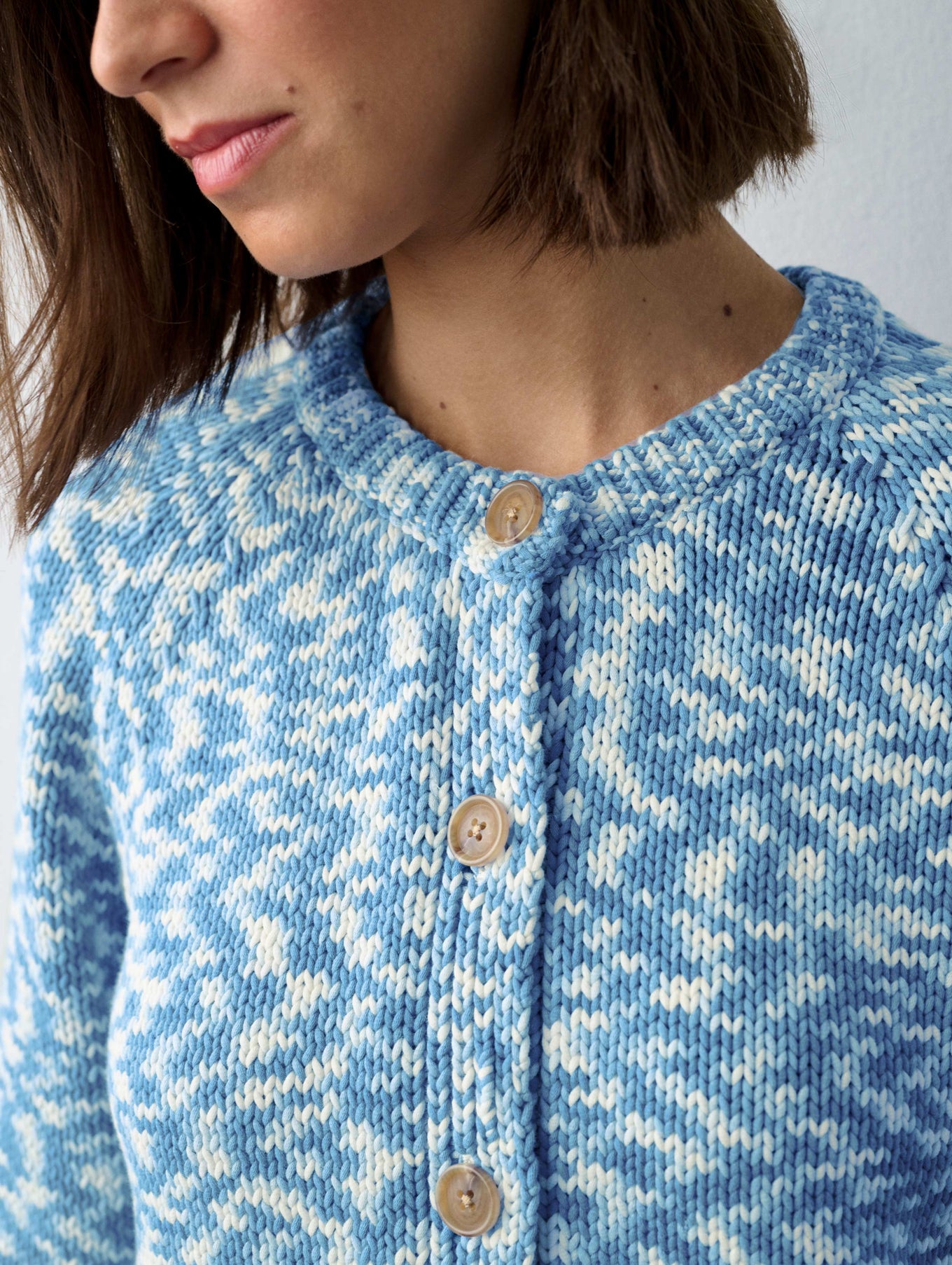 Cotton Rope Marled Crewneck Cardigan