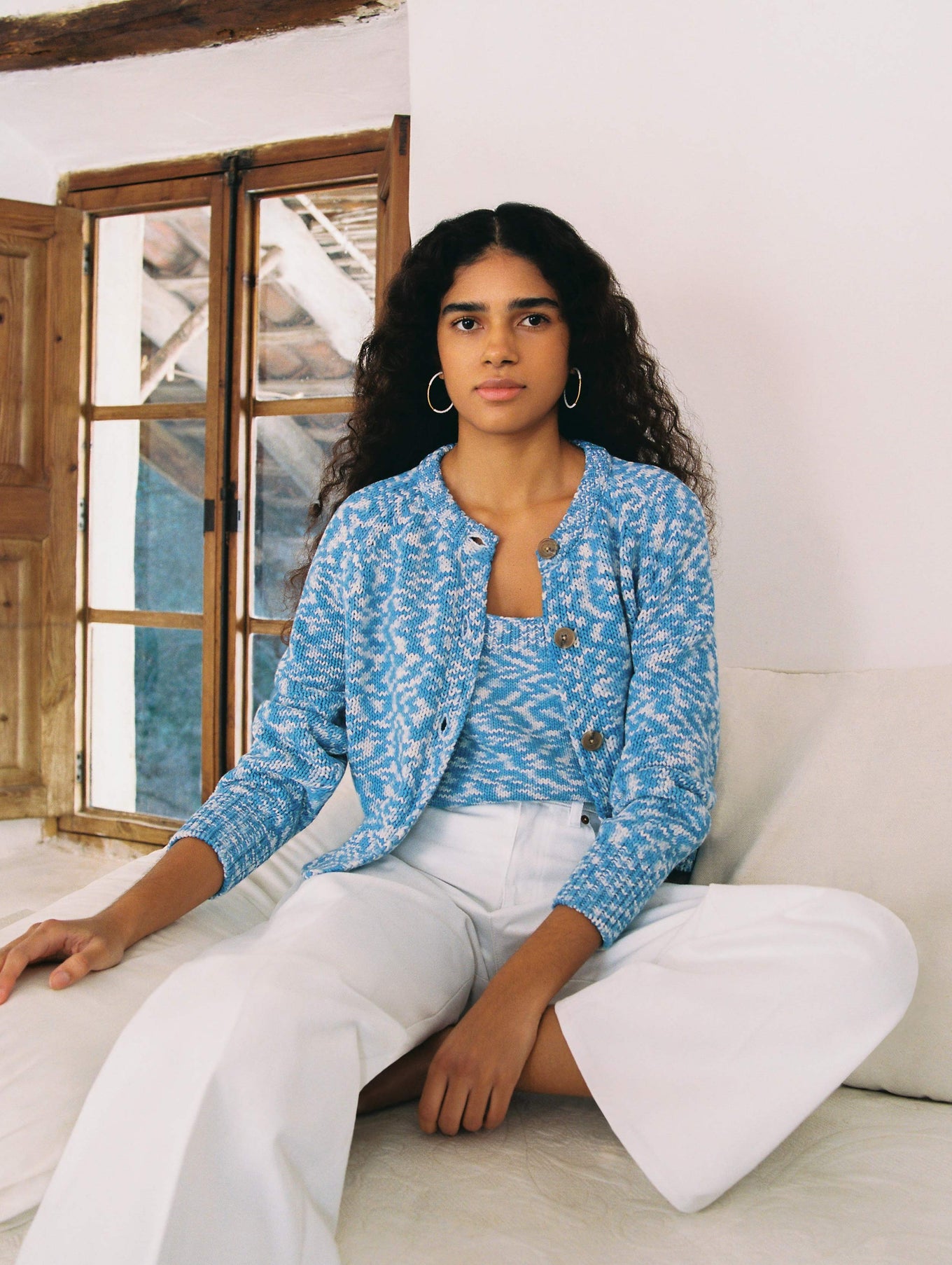 Cotton Rope Marled Crewneck Cardigan