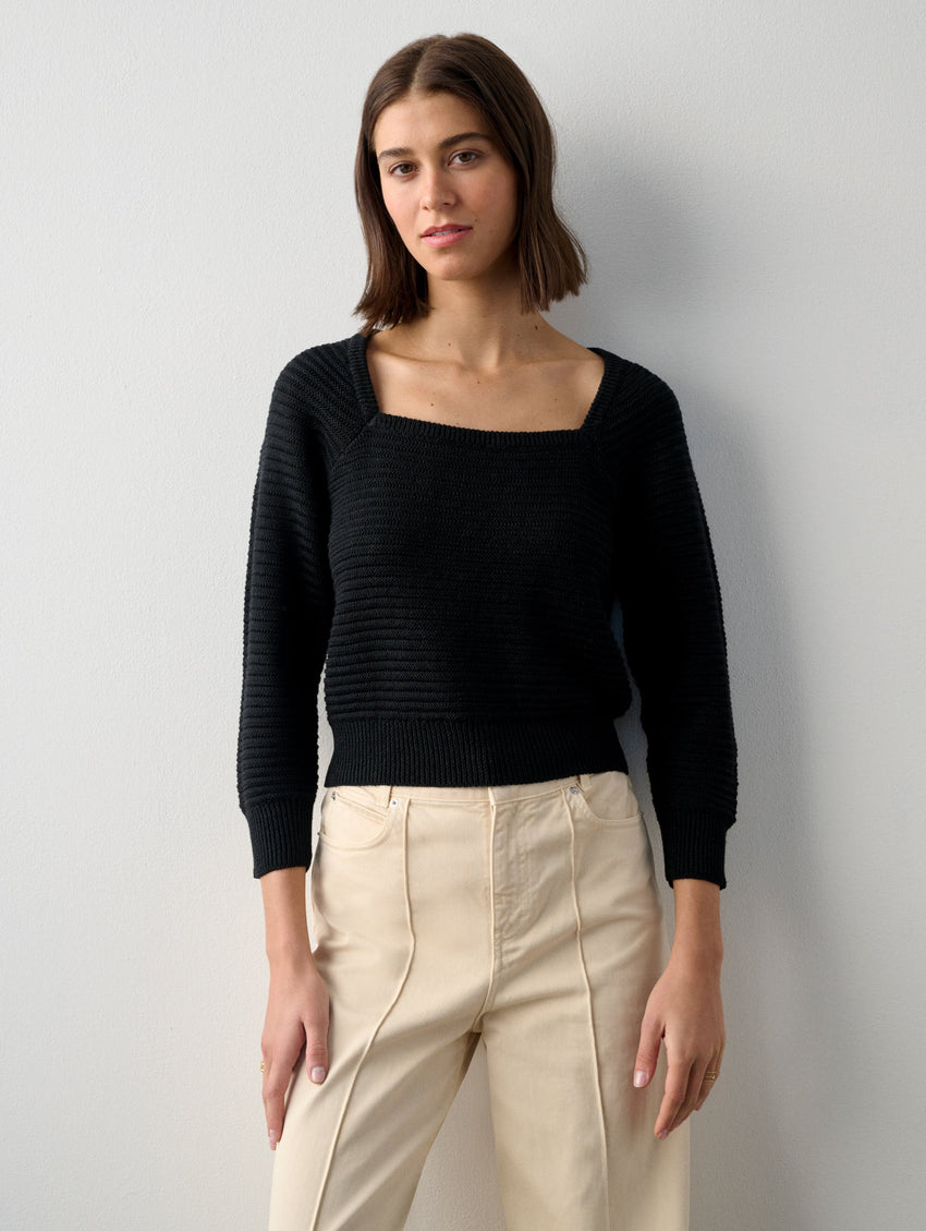 Linen Stitchy Square Neck Top