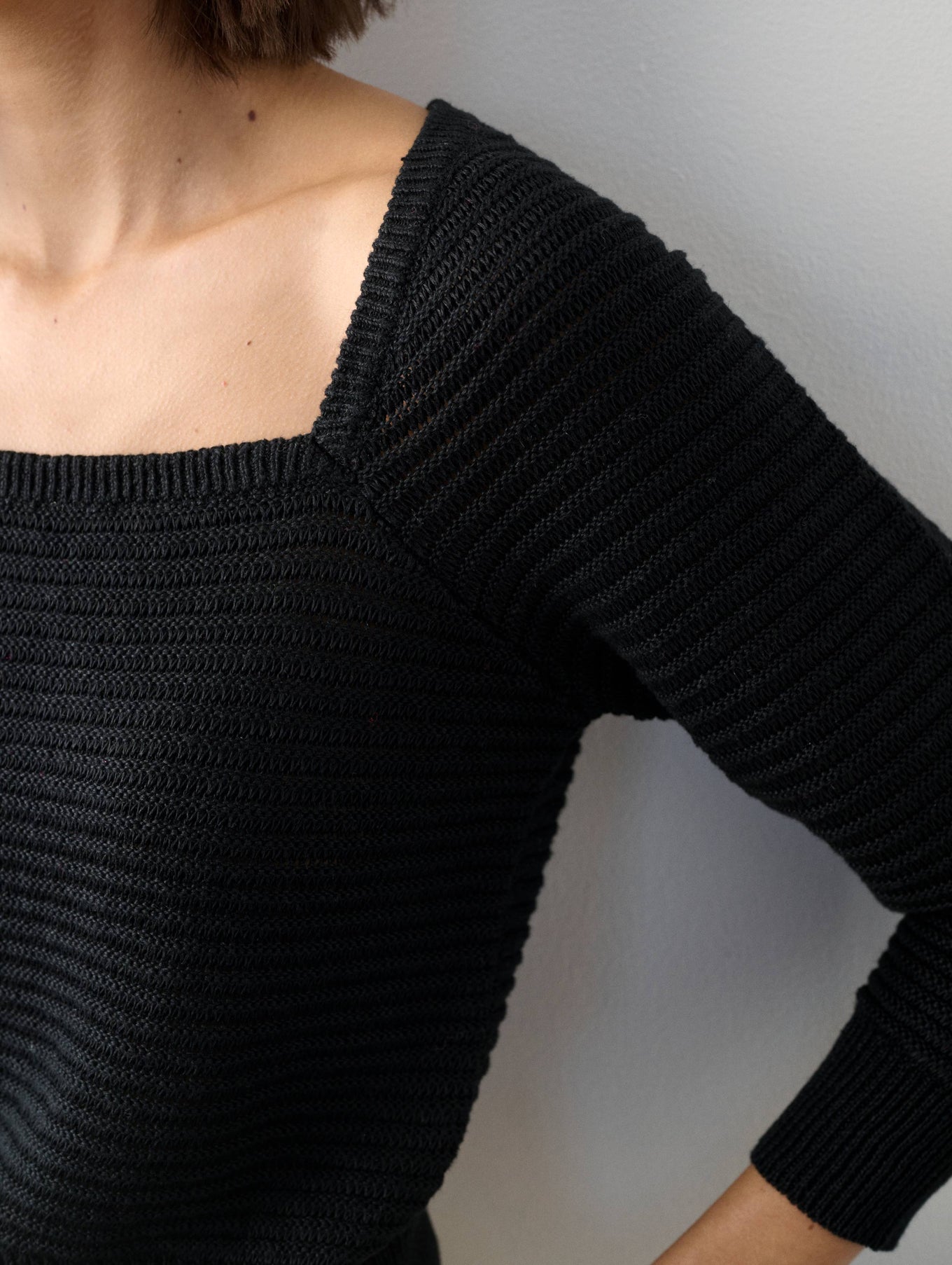 Linen Stitchy Square Neck Top