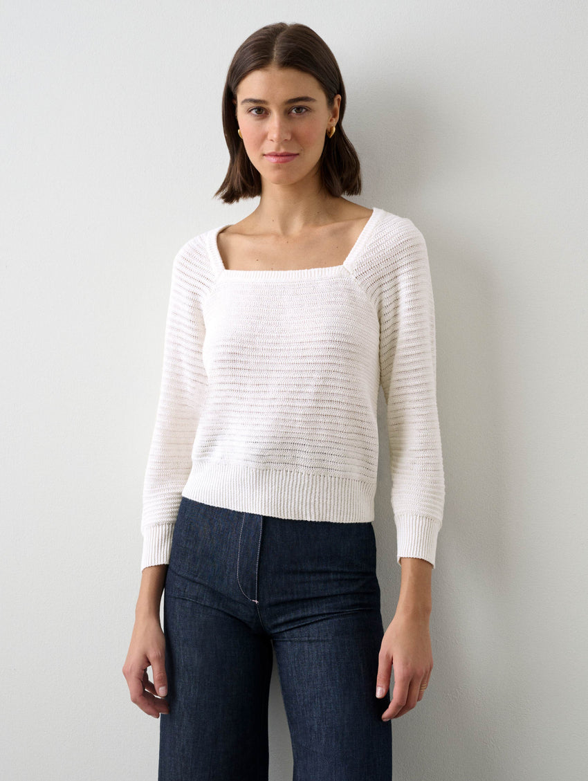 Linen Stitchy Square Neck Top