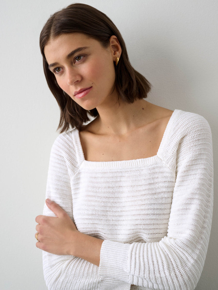 Linen Stitchy Square Neck Top