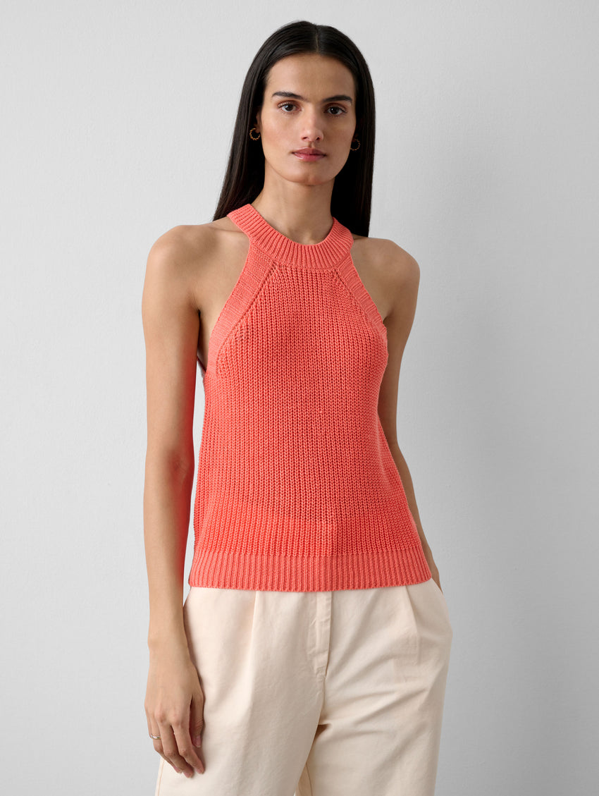 Linen Blend Cut In Crewneck Tank