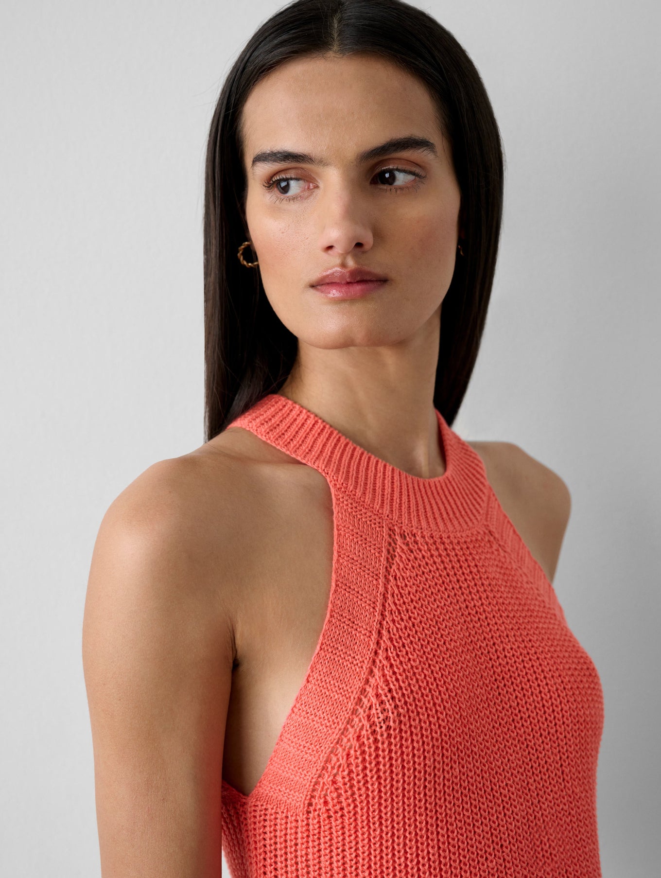 Linen Blend Cut In Crewneck Tank