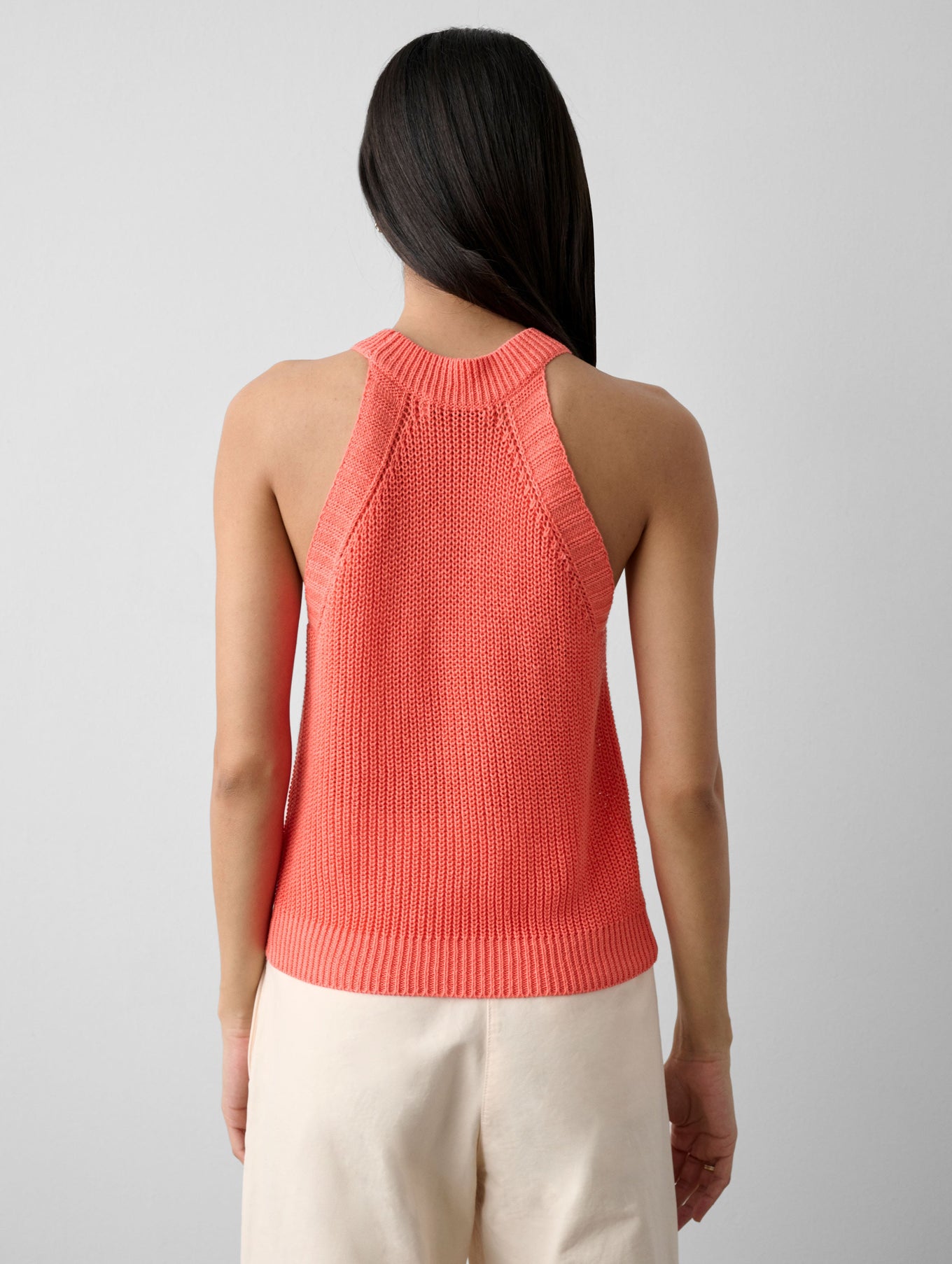 Linen Blend Cut In Crewneck Tank