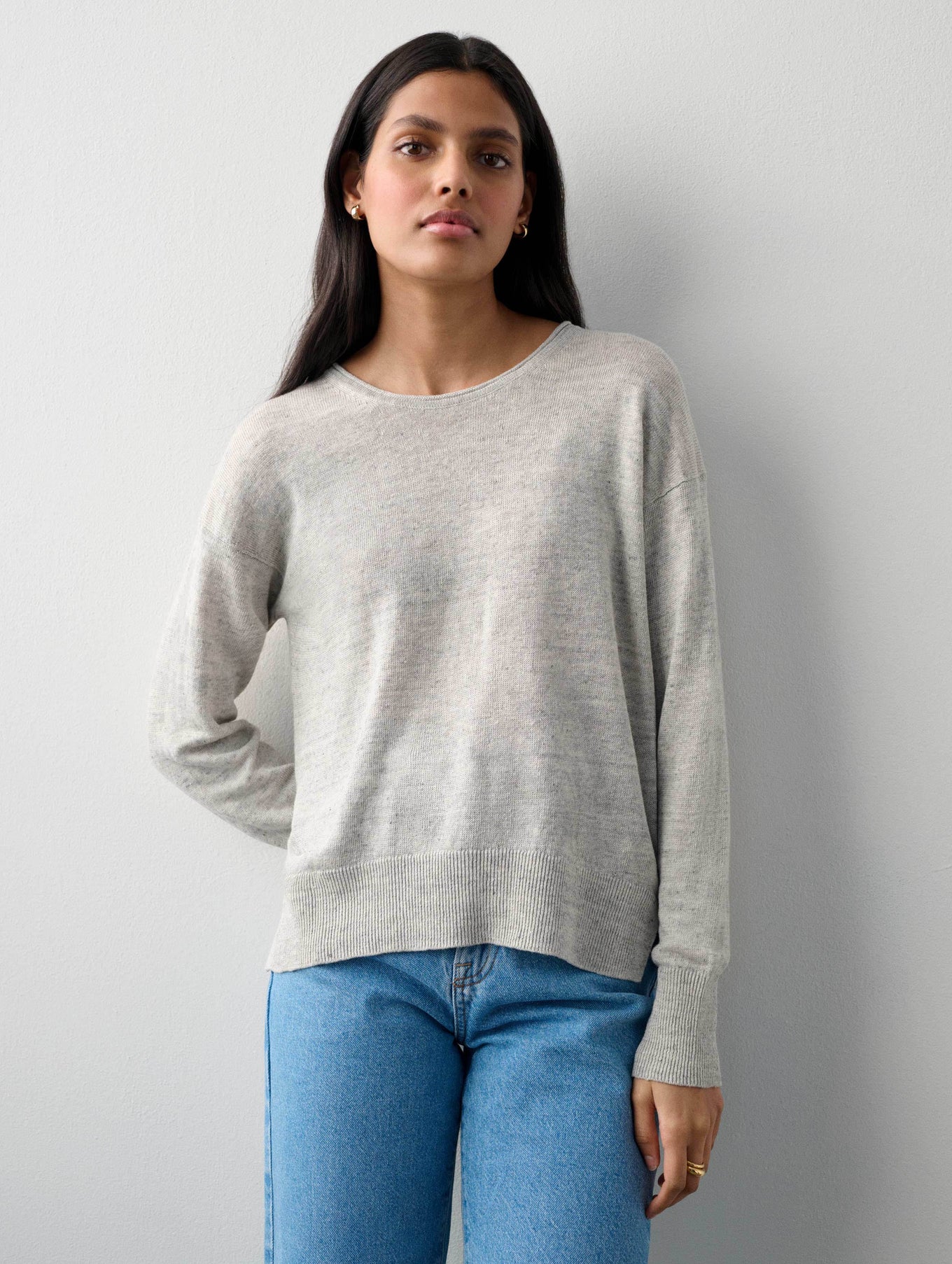 Linen Rib Trim Crewneck