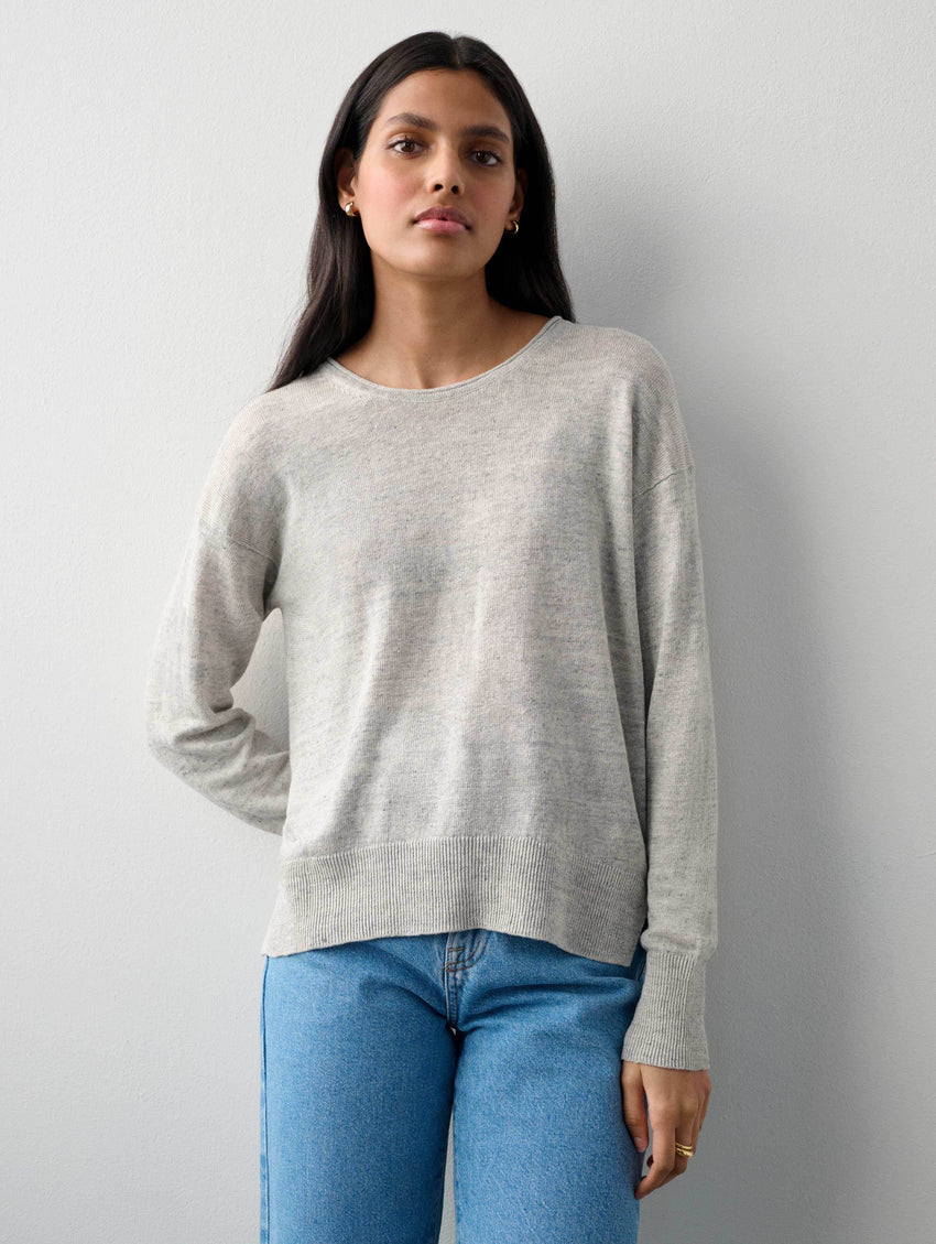 Linen Rib Trim Crewneck