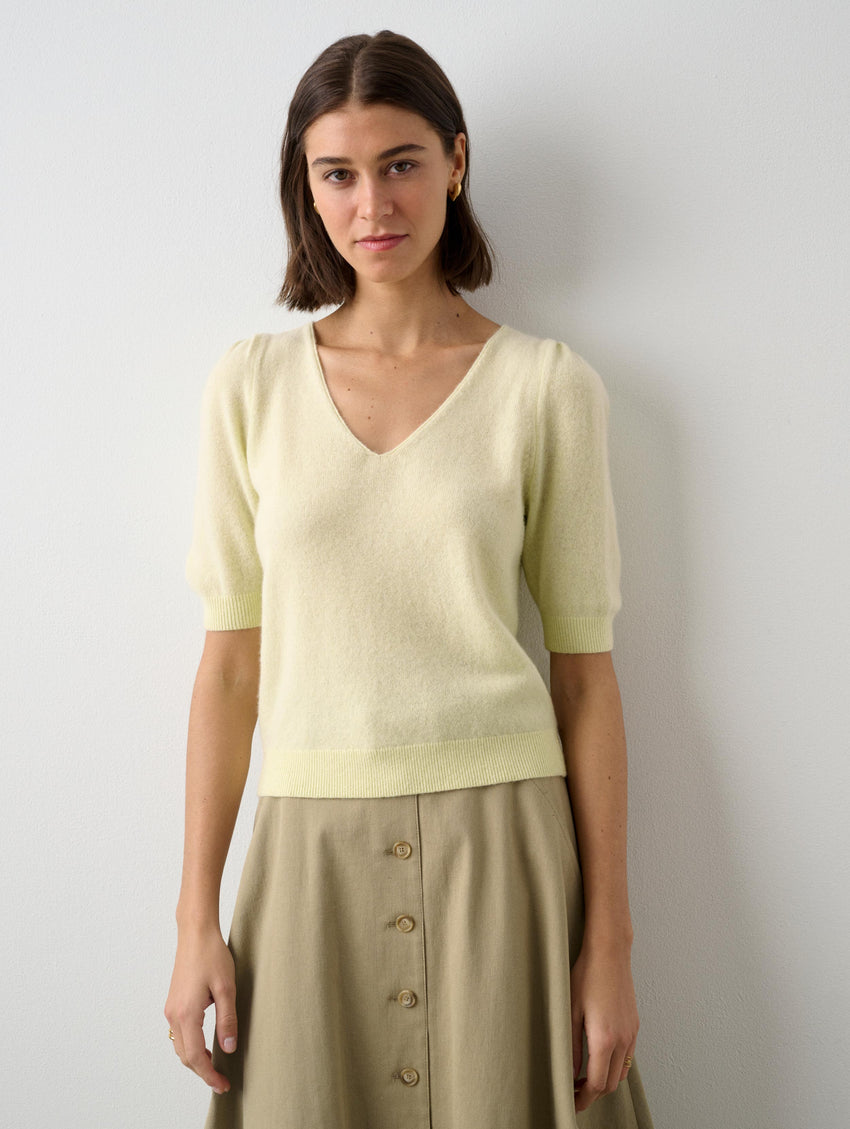 Cashmere Puff Sleeve V Neck