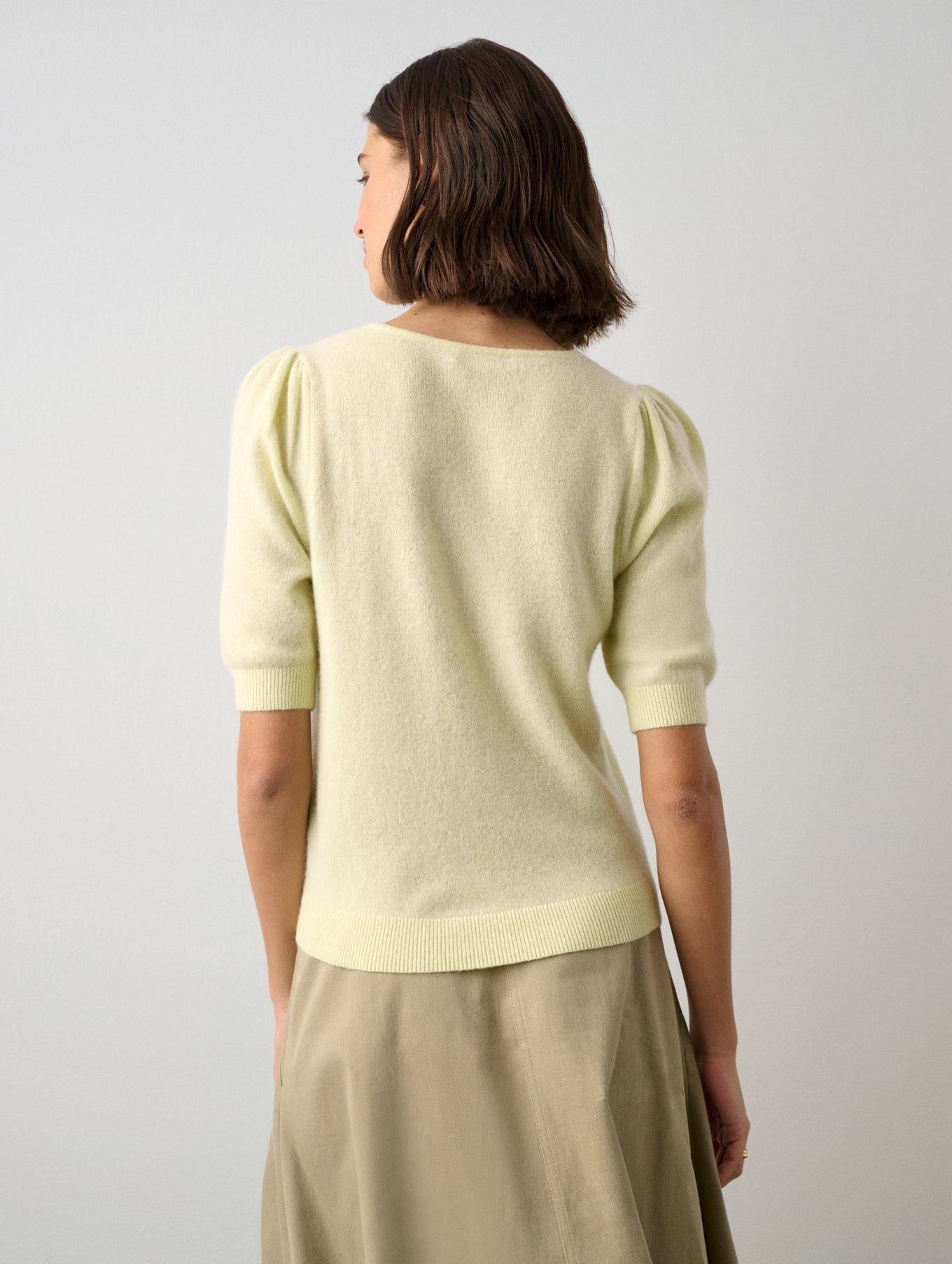 Cashmere Puff Sleeve V Neck