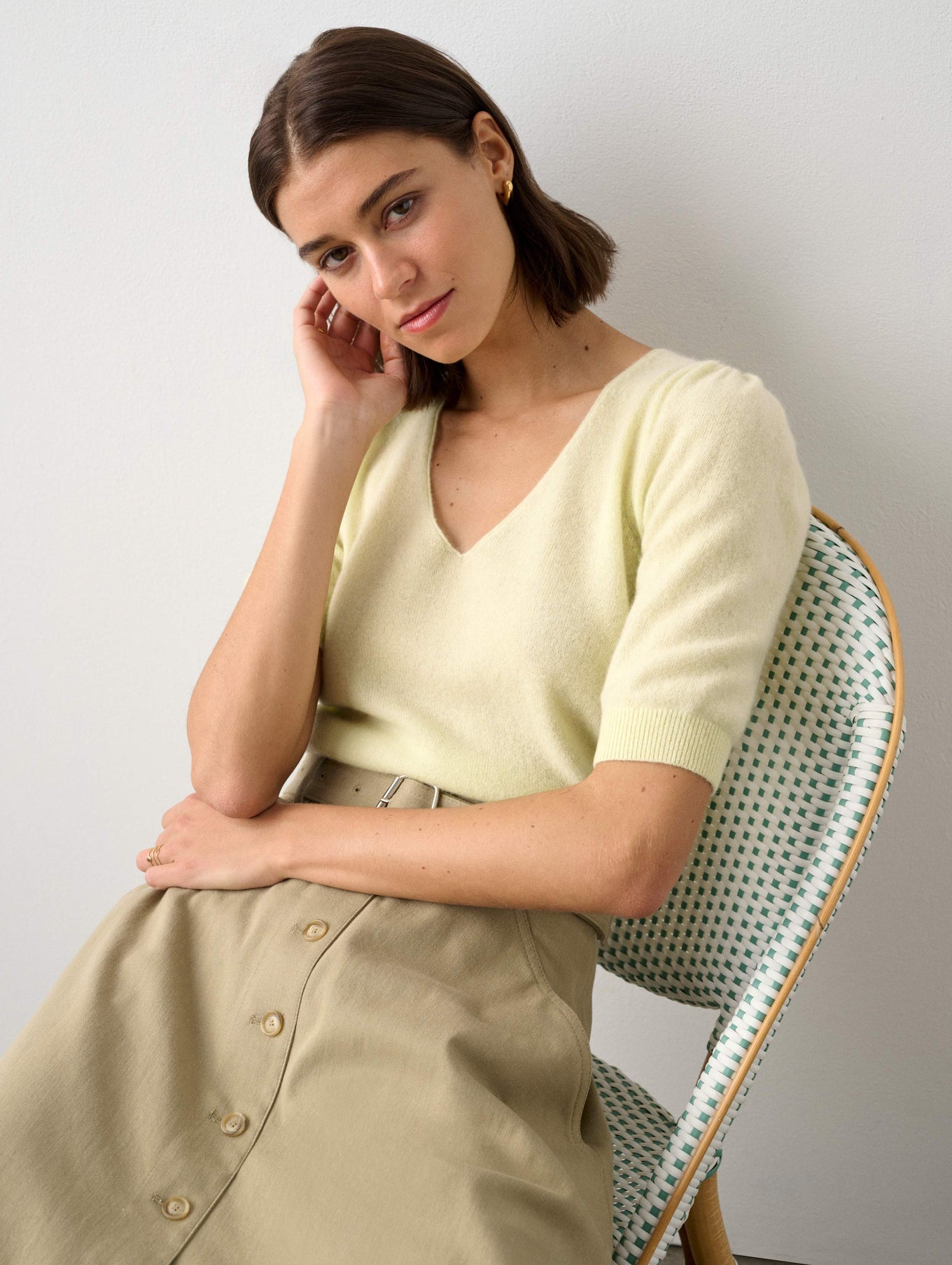 Cashmere Puff Sleeve V Neck