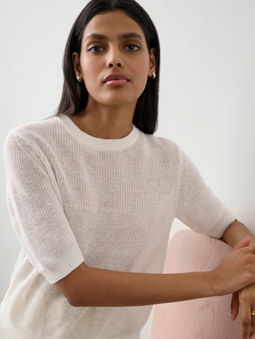 Linen Ribbed Tee – White + Warren