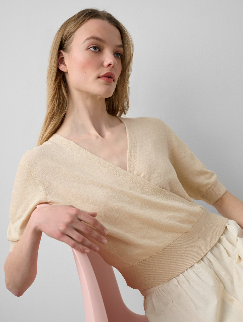 Linen Blend Wrap Top