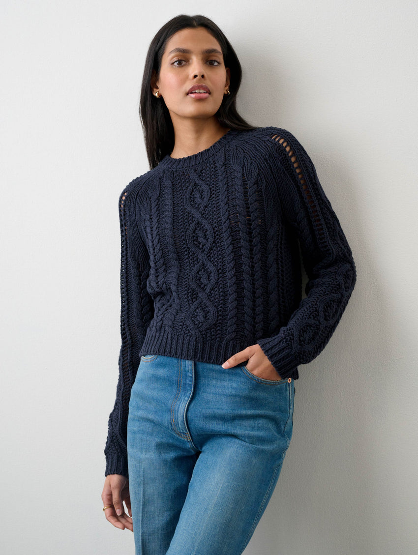 Cotton Linen Cable Crewneck