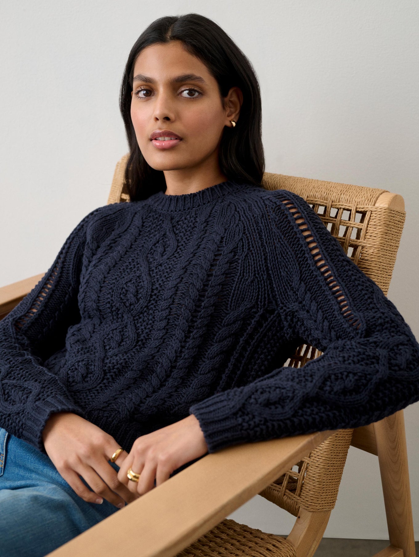 Cotton Linen Cable Crewneck