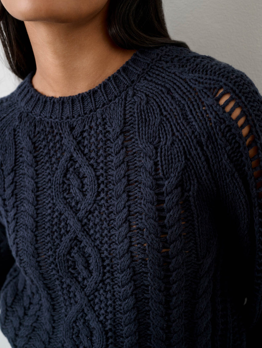 Cotton Linen Cable Crewneck